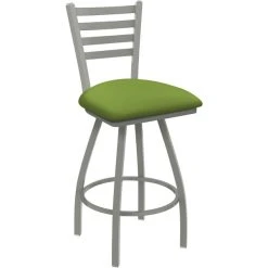 Holland Bar Stool XL 410 Jackie 25" Ladderback Swivel Counter Stool With Anodized Nickel Finish And Canter Kiwi Green Padded Seat