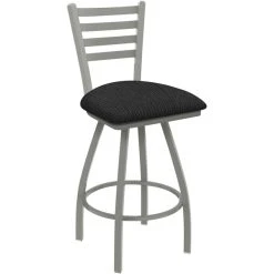 Holland Bar Stool XL 410 Jackie 25" Ladderback Swivel Counter Stool With Anodized Nickel Finish And Graph Coal Padded Seat