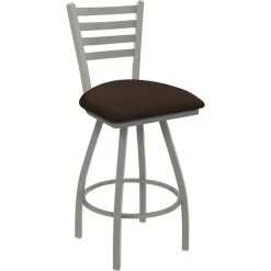 Holland Bar Stool XL 410 Jackie 25" Ladderback Swivel Counter Stool With Anodized Nickel Finish And Rein Coffee Padded Seat