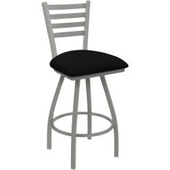Holland Bar Stool XL 410 Jackie 25" Ladderback Swivel Counter Stool With Anodized Nickel Finish And Black Vinyl Seat