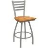 Holland Bar Stool XL 410 Jackie 25" Ladderback Swivel Counter Stool With Anodized Nickel Finish And Medium Maple Seat