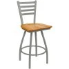 Holland Bar Stool XL 410 Jackie 25" Ladderback Swivel Counter Stool With Anodized Nickel Finish And Medium Oak Seat