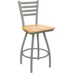 Holland Bar Stool XL 410 Jackie 25" Ladderback Swivel Counter Stool With Anodized Nickel Finish And Natural Maple Seat