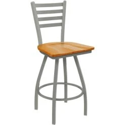 Holland Bar Stool XL 410 Jackie 30" Ladderback Swivel Bar Stool With Anodized Nickel Finish And Medium Oak Seat