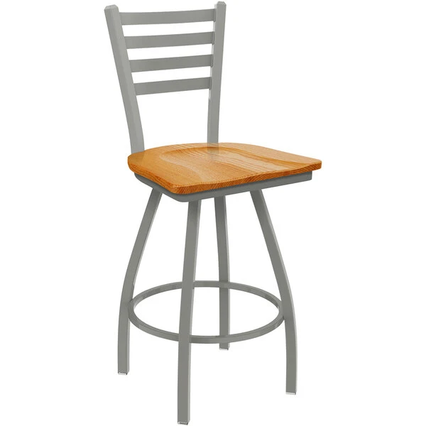 Holland Bar Stool XL 410 Jackie 30" Ladderback Swivel Bar Stool With Anodized Nickel Finish And Medium Oak Seat 1 Holland Bar Stool XL 410 Jackie 30" Ladderback Swivel Bar Stool With Anodized Nickel Finish And Medium Oak Seat