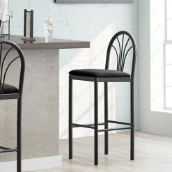 Lancaster Table & Seating Fan Back Bar Height Cafe Chair With 1 3/4" Black Fabric Seat