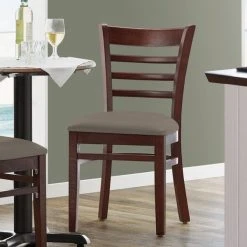 Lancaster Table & Seating Mahogany Finish Wooden Ladder Back Chair With Taupe Padded Seat