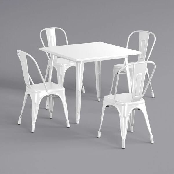LT&S Alloy Series Lancaster Table & Seating Alloy Series 36" X 36" Square White Dining Height Outdoor Table With 4 Industrial Cafe Chairs 2 LT&S Alloy Series Lancaster Table & Seating Alloy Series 36" X 36" Square White Dining Height Outdoor Table With 4 Industrial Cafe Chairs - Image 2