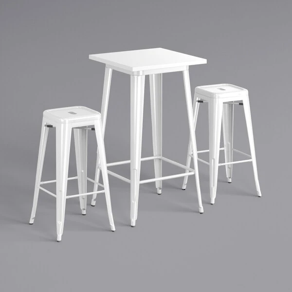 LT&S Alloy Series Lancaster Table & Seating Alloy Series 24" X 24" White Outdoor Bar Height Table With Two Barstools 2 LT&S Alloy Series Lancaster Table & Seating Alloy Series 24" X 24" White Outdoor Bar Height Table With Two Barstools - Image 2