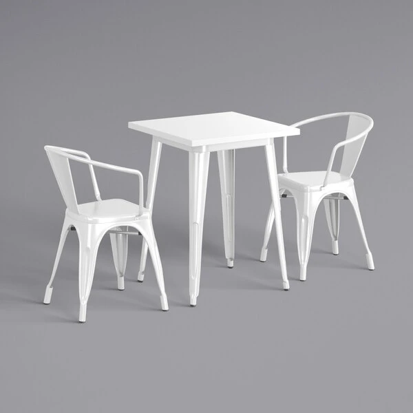 LT&S Alloy Series Lancaster Table & Seating Alloy Series 24" X 24" White Dining Height Outdoor Table With 2 Arm Chairs 2 LT&S Alloy Series Lancaster Table & Seating Alloy Series 24" X 24" White Dining Height Outdoor Table With 2 Arm Chairs - Image 2