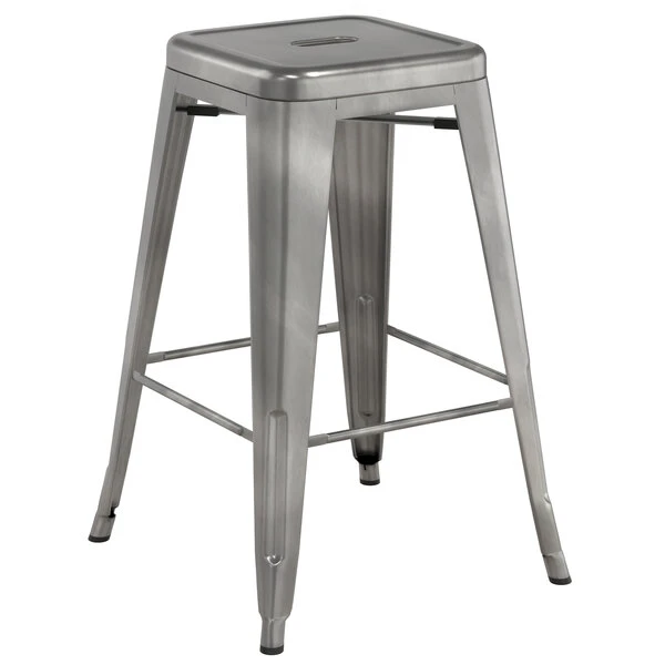 LT&S Alloy Series Lancaster Table & Seating Alloy Series Clear Coated Stackable Metal Indoor Industrial Cafe Counter Height Stool With Drain Hole Seat 2 LT&S Alloy Series Lancaster Table & Seating Alloy Series Clear Coated Stackable Metal Indoor Industrial Cafe Counter Height Stool With Drain Hole Seat - Image 2
