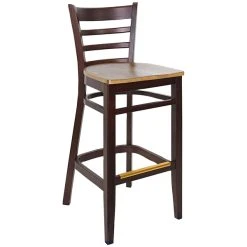BFM Seating Berkeley Dark Walnut Beechwood Ladder Back Barstool With Autumn Ash Wood Seat