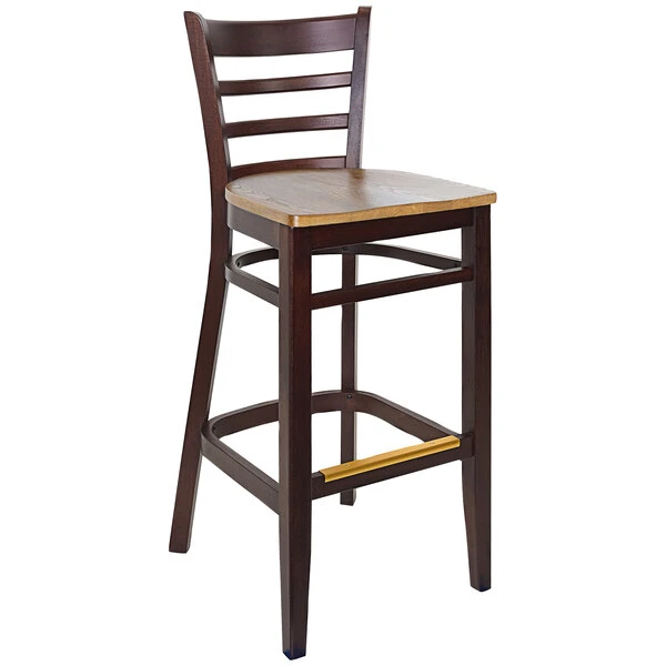 BFM Seating Berkeley Dark Walnut Beechwood Ladder Back Barstool With Autumn Ash Wood Seat 1 BFM Seating Berkeley Dark Walnut Beechwood Ladder Back Barstool With Autumn Ash Wood Seat