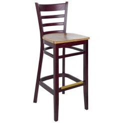 BFM Seating Berkeley Dark Mahogany Beechwood Ladder Back Barstool With Autumn Ash Wood Seat