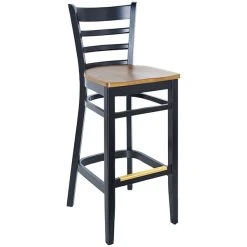 BFM Seating Berkeley Black Beechwood Ladder Back Barstool With Autumn Ash Wood Seat
