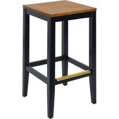 BFM Seating Stockton Black Beechwood Square Backless Barstool With Autumn Ash Seat