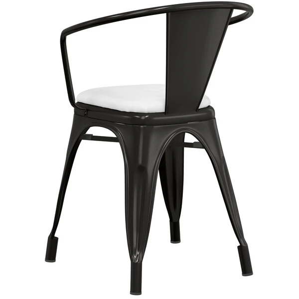 LT&S Alloy Series Lancaster Table & Seating Alloy Series Black Metal Indoor Arm Chair With White Vinyl Cushion 3 LT&S Alloy Series Lancaster Table & Seating Alloy Series Black Metal Indoor Arm Chair With White Vinyl Cushion - Image 3