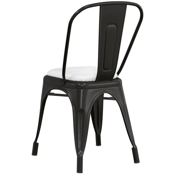 LT&S Alloy Series Lancaster Table & Seating Alloy Series Black Metal Indoor Cafe Chair With White Vinyl Cushion 3 LT&S Alloy Series Lancaster Table & Seating Alloy Series Black Metal Indoor Cafe Chair With White Vinyl Cushion - Image 3