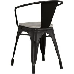 LT&S Alloy Series Lancaster Table & Seating Alloy Series Black Metal Indoor Industrial Cafe Arm Chair With Vertical Slat Back And Gray Wood Seat -Zown Shop 2396202