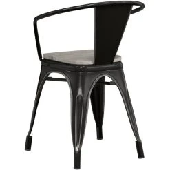LT&S Alloy Series Lancaster Table & Seating Alloy Series Distressed Black Metal Indoor Industrial Cafe Arm Chair With Vertical Slat Back And Gray Wood Seat -Zown Shop 2396319