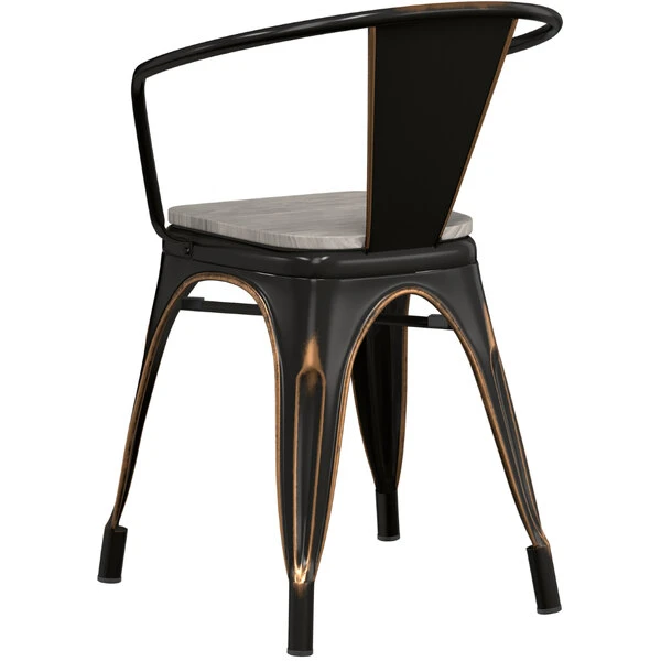 LT&S Alloy Series Lancaster Table & Seating Alloy Series Distressed Copper Metal Indoor Industrial Cafe Arm Chair With Vertical Slat Back And Gray Wood Seat 3 LT&S Alloy Series Lancaster Table & Seating Alloy Series Distressed Copper Metal Indoor Industrial Cafe Arm Chair With Vertical Slat Back And Gray Wood Seat - Image 3