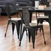 LT&S Alloy Series Lancaster Table & Seating Alloy Series Black Metal Indoor Industrial Cafe Chair With Vertical Slat Back And Gray Wood Seat