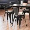 LT&S Alloy Series Lancaster Table & Seating Alloy Series Distressed Copper Metal Indoor Industrial Cafe Arm Chair With Vertical Slat Back And Gray Wood Seat