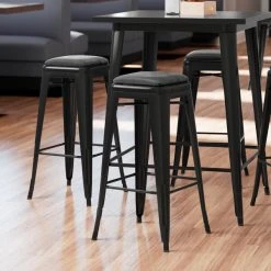 LT&S Alloy Series Lancaster Table & Seating Alloy Series Black Metal Indoor Barstool With Black Vinyl Cushion