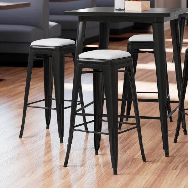 LT&S Alloy Series Lancaster Table & Seating Alloy Series Black Metal Indoor Barstool With White Vinyl Cushion 1 LT&S Alloy Series Lancaster Table & Seating Alloy Series Black Metal Indoor Barstool With White Vinyl Cushion