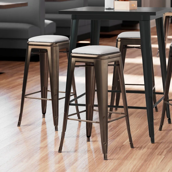 LT&S Alloy Series Lancaster Table & Seating Alloy Series Copper Metal Indoor Barstool With White Vinyl Cushion 1 LT&S Alloy Series Lancaster Table & Seating Alloy Series Copper Metal Indoor Barstool With White Vinyl Cushion