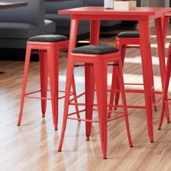 LT&S Alloy Series Lancaster Table & Seating Alloy Series Red Metal Indoor Barstool With Black Vinyl Cushion