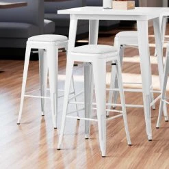 LT&S Alloy Series Lancaster Table & Seating Alloy Series White Metal Indoor Barstool With White Vinyl Cushion