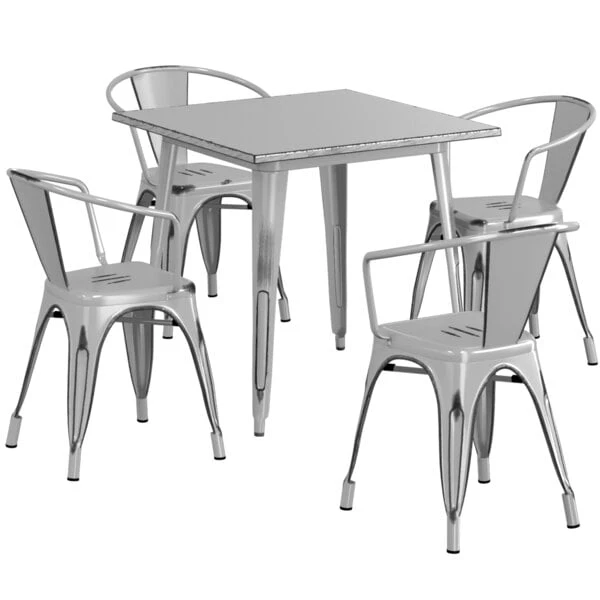 LT&S Alloy Series Lancaster Table & Seating Alloy Series 32" X 32" Distressed Silver Dining Height Outdoor Table With 4 Arm Chairs 2 LT&S Alloy Series Lancaster Table & Seating Alloy Series 32" X 32" Distressed Silver Dining Height Outdoor Table With 4 Arm Chairs - Image 2