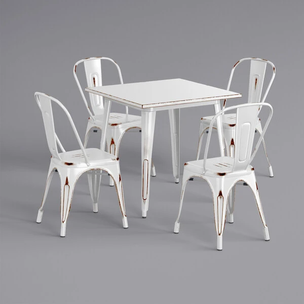 LT&S Alloy Series Lancaster Table & Seating Alloy Series 32" X 32" Distressed White Dining Height Outdoor Table With 4 Industrial Cafe Chairs 2 LT&S Alloy Series Lancaster Table & Seating Alloy Series 32" X 32" Distressed White Dining Height Outdoor Table With 4 Industrial Cafe Chairs - Image 2