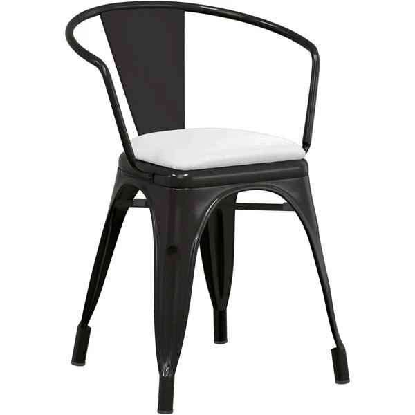 LT&S Alloy Series Lancaster Table & Seating Alloy Series Black Metal Indoor Arm Chair With White Vinyl Cushion 2 LT&S Alloy Series Lancaster Table & Seating Alloy Series Black Metal Indoor Arm Chair With White Vinyl Cushion - Image 2