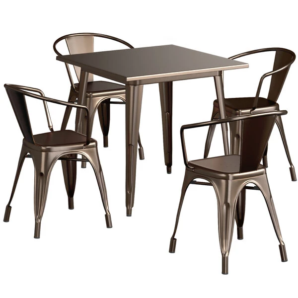LT&S Alloy Series Lancaster Table & Seating Alloy Series 32" X 32" Copper Dining Height Outdoor Table With 4 Arm Chairs 2 LT&S Alloy Series Lancaster Table & Seating Alloy Series 32" X 32" Copper Dining Height Outdoor Table With 4 Arm Chairs - Image 2