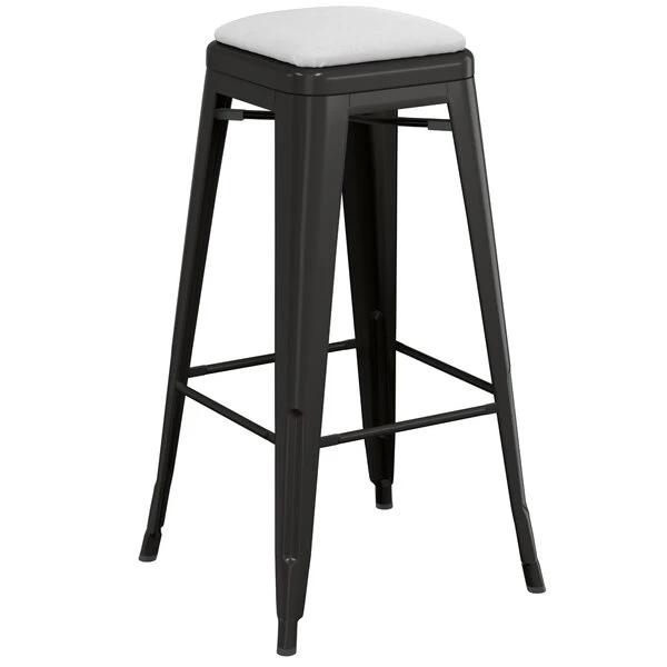 LT&S Alloy Series Lancaster Table & Seating Alloy Series Black Metal Indoor Barstool With White Vinyl Cushion 2 LT&S Alloy Series Lancaster Table & Seating Alloy Series Black Metal Indoor Barstool With White Vinyl Cushion - Image 2