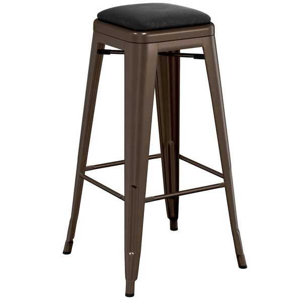LT&S Alloy Series Lancaster Table & Seating Alloy Series Copper Metal Indoor Barstool With Black Vinyl Cushion 2 LT&S Alloy Series Lancaster Table & Seating Alloy Series Copper Metal Indoor Barstool With Black Vinyl Cushion - Image 2