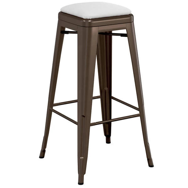 LT&S Alloy Series Lancaster Table & Seating Alloy Series Copper Metal Indoor Barstool With White Vinyl Cushion 2 LT&S Alloy Series Lancaster Table & Seating Alloy Series Copper Metal Indoor Barstool With White Vinyl Cushion - Image 2