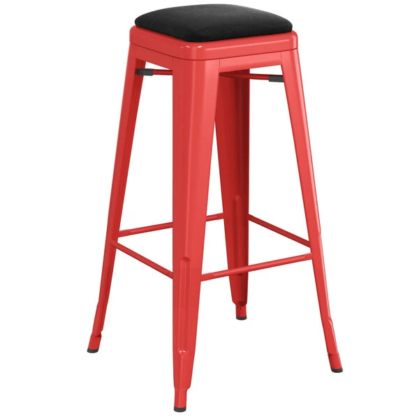 LT&S Alloy Series Lancaster Table & Seating Alloy Series Red Metal Indoor Barstool With Black Vinyl Cushion 2 LT&S Alloy Series Lancaster Table & Seating Alloy Series Red Metal Indoor Barstool With Black Vinyl Cushion - Image 2