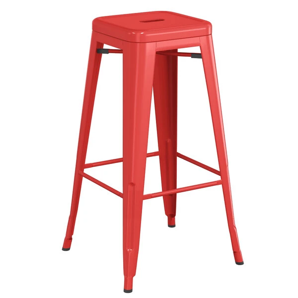 LT&S Alloy Series Lancaster Table & Seating Alloy Series Red Metal Indoor Barstool With Black Vinyl Cushion 3 LT&S Alloy Series Lancaster Table & Seating Alloy Series Red Metal Indoor Barstool With Black Vinyl Cushion - Image 3