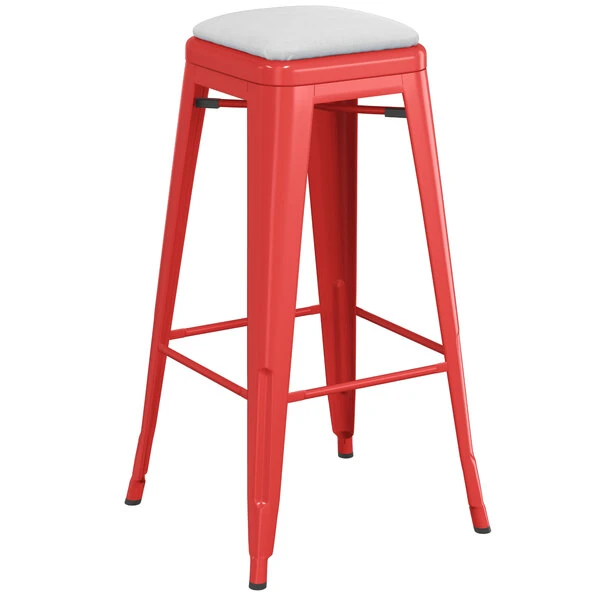 LT&S Alloy Series Lancaster Table & Seating Alloy Series Red Metal Indoor Barstool With White Vinyl Cushion 2 LT&S Alloy Series Lancaster Table & Seating Alloy Series Red Metal Indoor Barstool With White Vinyl Cushion - Image 2