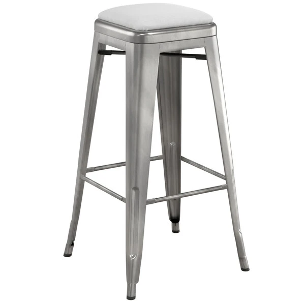 LT&S Alloy Series Lancaster Table & Seating Alloy Series Clear Coat Metal Indoor Barstool With White Vinyl Cushion 2 LT&S Alloy Series Lancaster Table & Seating Alloy Series Clear Coat Metal Indoor Barstool With White Vinyl Cushion - Image 2