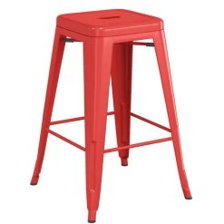 LT&S Alloy Series Lancaster Table & Seating Alloy Series Red Stackable Metal Indoor / Outdoor Industrial Cafe Counter Height Stool With Black Fabric Magnetic Cushion -Zown Shop 2400847