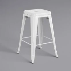 LT&S Alloy Series Lancaster Table & Seating Alloy Series White Stackable Metal Indoor / Outdoor Industrial Cafe Counter Height Stool With Tan Fabric Magnetic Cushion -Zown Shop 2400873