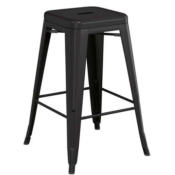 LT&S Alloy Series Lancaster Table & Seating Alloy Series Black Stackable Metal Indoor / Outdoor Industrial Cafe Counter Height Stool With Tan Fabric Magnetic Cushion 3 LT&S Alloy Series Lancaster Table & Seating Alloy Series Black Stackable Metal Indoor / Outdoor Industrial Cafe Counter Height Stool With Tan Fabric Magnetic Cushion - Image 3