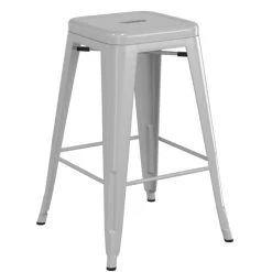LT&S Alloy Series Lancaster Table & Seating Alloy Series Silver Stackable Metal Indoor / Outdoor Industrial Cafe Counter Height Stool With Black Fabric Magnetic Cushion -Zown Shop 2400933