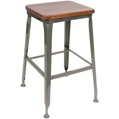BFM Seating Lincoln Clear Coated Steel Backless Bar Stool With Ash Wooden Seat