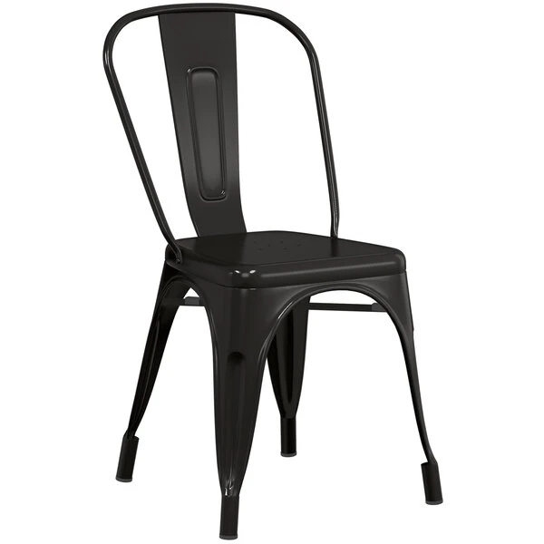 LT&S Alloy Series Lancaster Table & Seating Alloy Series Black Stackable Metal Indoor / Outdoor Industrial Cafe Chair With Vertical Slat Back And Black Fabric Magnetic Cushion 4 LT&S Alloy Series Lancaster Table & Seating Alloy Series Black Stackable Metal Indoor / Outdoor Industrial Cafe Chair With Vertical Slat Back And Black Fabric Magnetic Cushion - Image 4