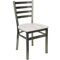 BFM Seating Lima Clear Coated Steel Ladder Back Side Chair With Relic Antique Wash Seat